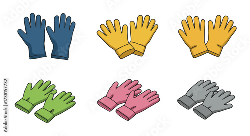 Colorful cartoon gloves collection on white background