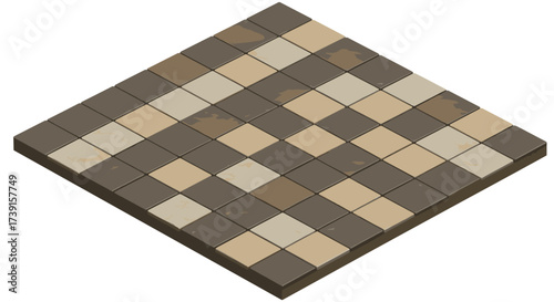 Isometric 3d tile pattern with brown and beige checkerboard design for flooring ideas