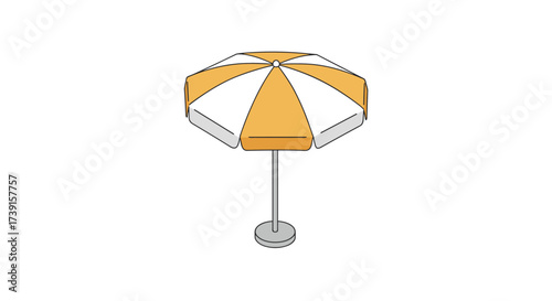 Simple beach umbrella with orange and white stripes on stand