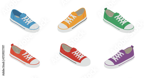 Colorful sneakers collection with laces in flat style