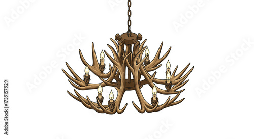 Rustic antler lamp with candle style bulbs on white background