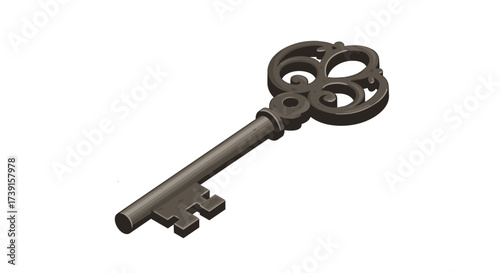 Ornate retro key with vintage design and intricate patterns in 3d style