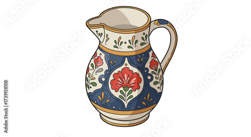 Decorative ceramic pitcher with floral pattern in traditional art style