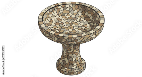 Isometric mosaic bird bath with stone texture