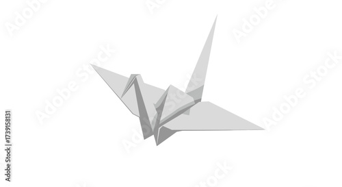 Minimalist origami crane on white background for creative projects