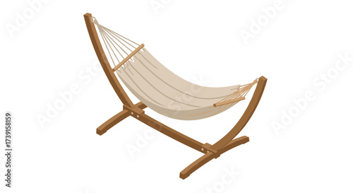Relaxing wooden hammock on stand isometric design for cozy outdoor spaces