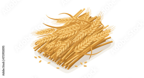 Golden wheat sheaves on white background