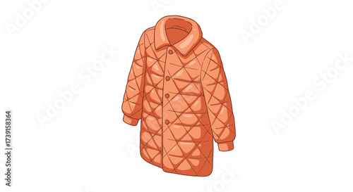 Cozy quilted orange jacket with buttons on white background