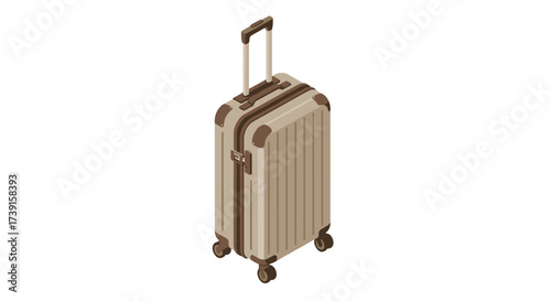 Isometric suitcase on wheels in minimalist style for travel design