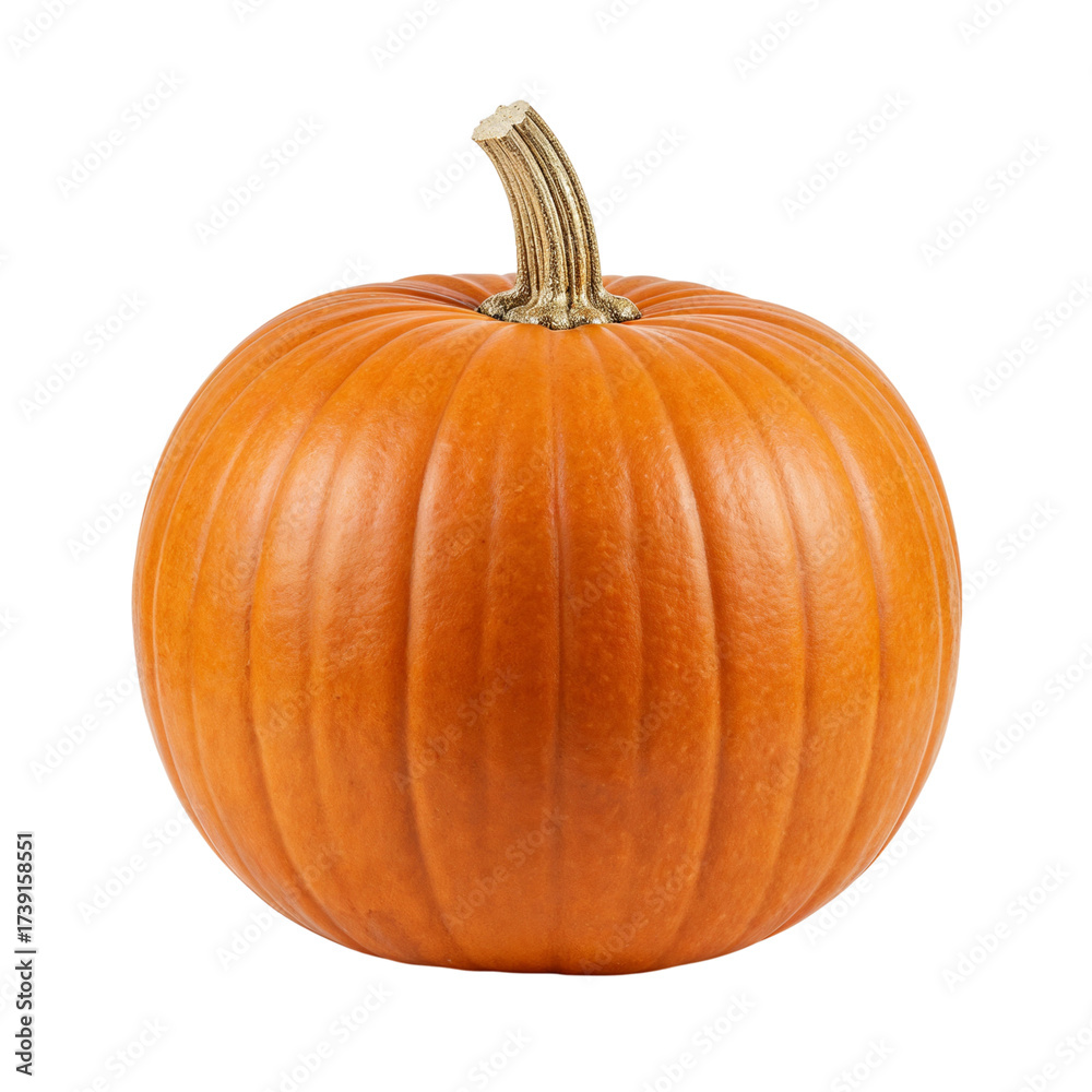 Obraz premium Bright orange pumpkin with stem isolated on a simple black backdrop ready for autumn isolated on transparent background