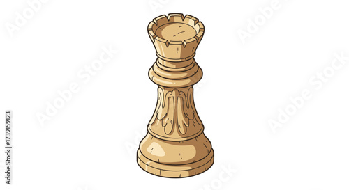 Wooden chess rook piece: detailed hand-drawn art for classic game design and decor