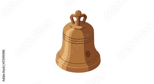 Isometric bronze bell with crown design on white background