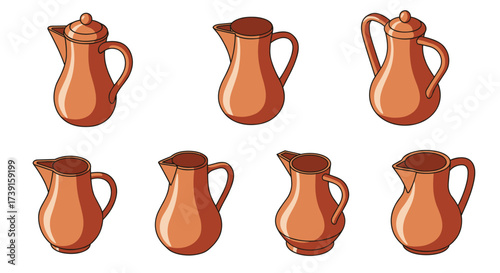 Vintage ceramic pitchers collection in classic cartoon style