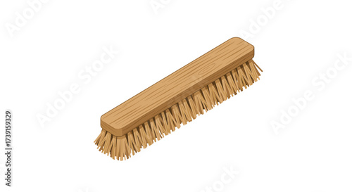 Wooden cleaning brush with natural bristles on white background