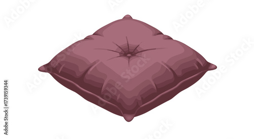 Plush pillow with button tufted design in 3d style on white background