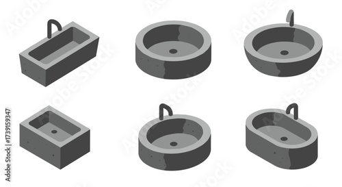Isometric concrete sinks collection: modern design elements for interiors