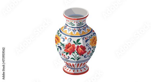 Decorative vase with vibrant floral patterns in realistic style
