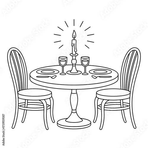 Dinner Table Coloring Page | Family Meal Line Art Illustration 
