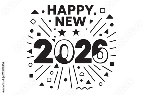 happy New Year 2026 vector design on white background