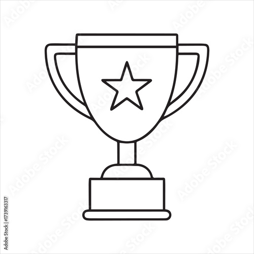 Gold Achievement Trophy with Star for Winning Championship Flat Vector Icon