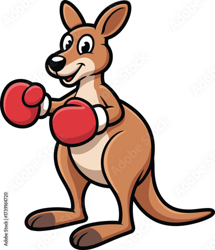 Cute Cartoon Kangaroo Character Wearing Red Boxing Gloves Ready to Fight
