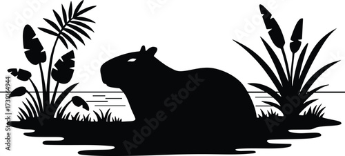 Capybara Silhouette by the River