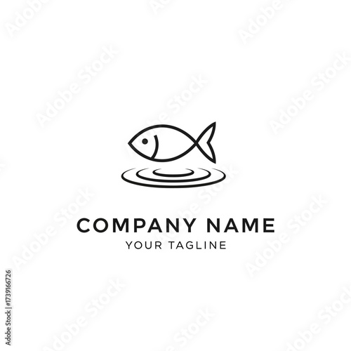 Wallpaper Mural Minimalist line art logo of a fish on water with placeholder text for a company name and tagline. Torontodigital.ca