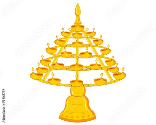 vector illustration of golden layered oil diya stand for diwali festival celebration