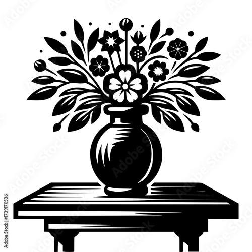 Flower Vase On Table illustration black vector icon with transparent background 