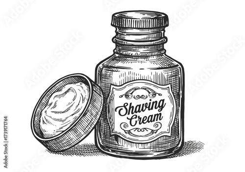 Vintage Shaving Cream Bottle and Open Container Sketch.