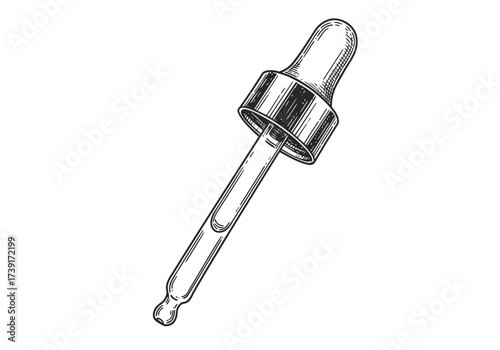 Detailed Engraving of a Glass Dropper with Rubber Bulb.