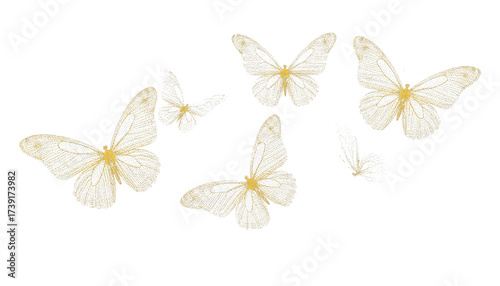 Transparent golden butterflies PNG for design overlay