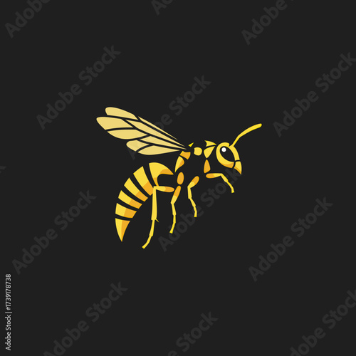 Stylized Golden Wasp Insect with Intricate Wing Details.