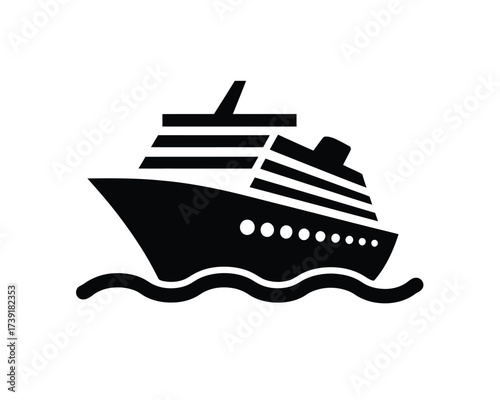 Minimalist black and white cruise ship vector icon for travel and nautical designs eps silhouette vector illustration white background