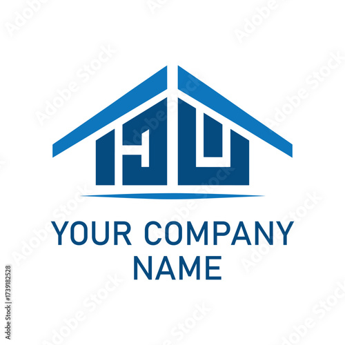 Blue House Roof Real Estate Logo Design Template for Construction and Property Business