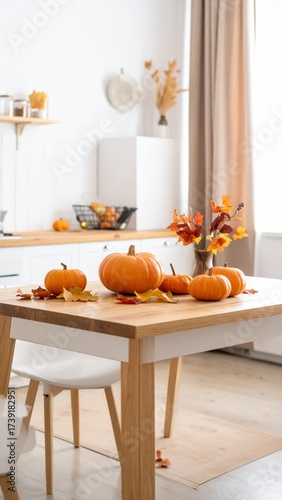 October harvest baking: warm pumpkin food in the kitchen for a festive fall holiday decoration