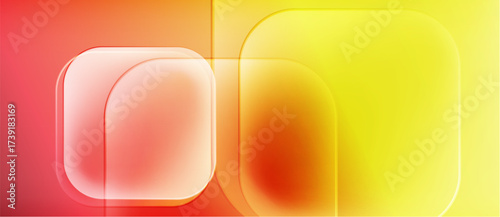 Abstract gradient background. Red, orange, yellow hues blend smoothly. Rounded rectangles overlap creating soft glow effect. Modern design element.