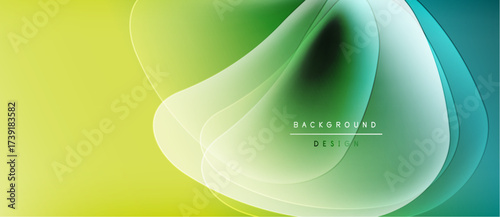 Abstract flowing shapes, vibrant gradients. Yellow transitions to green, teal hues create dynamic visual effect. Modern design element.