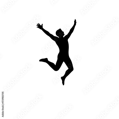 A dynamic and exhilarating line-art icon featuring a gender-neutral human silhouette captured mid-air, jumping with arms and legs joyfully outstretched. symbol instantly conveys feelings of freedom