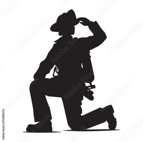 Firefighters pose silhouette and Vector