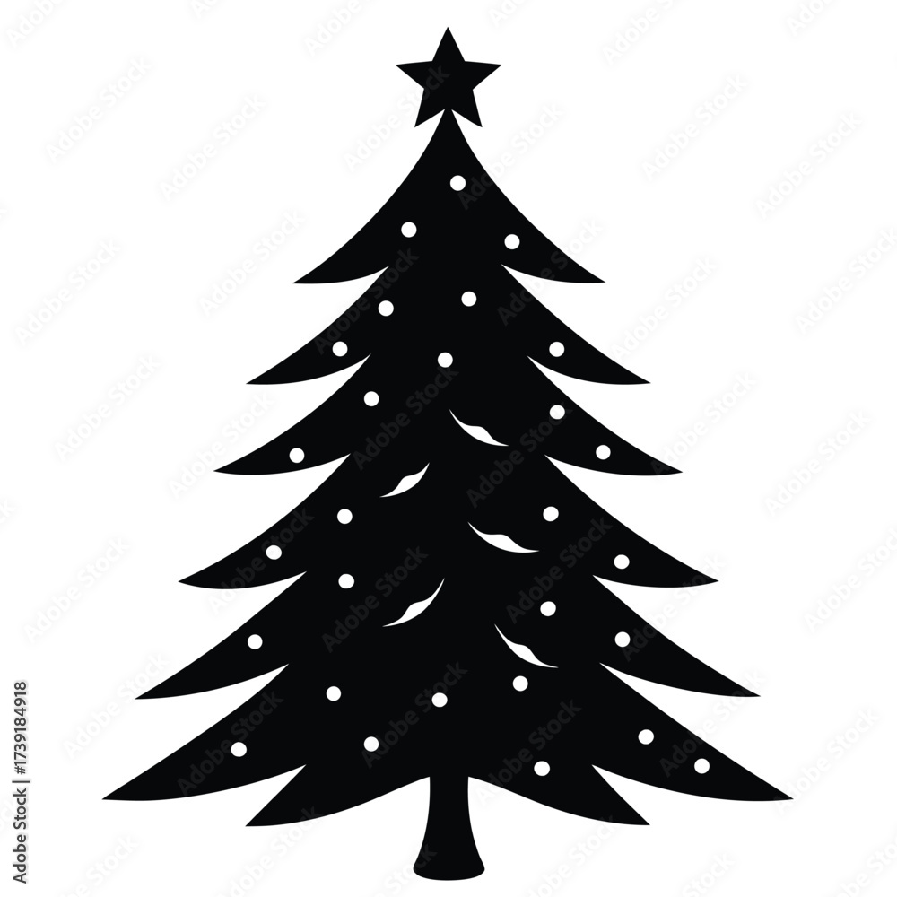 Obraz premium Christmas tree silhouette illustration with star ornaments and garlands in simple modern style