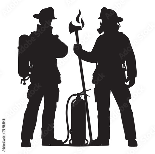 Firefighters pose silhouette and Vector