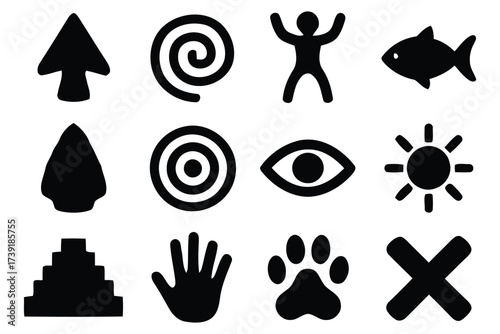Collection of primitive and ancient symbols vector illustration editable eps scalable icon set silhouette vector illustration white background