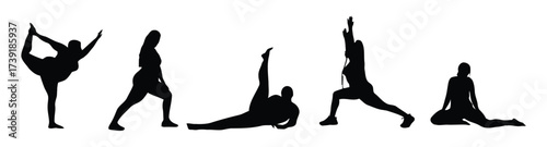 Vector illustrations of diverse yoga poses showing health and wellness dynamics silhouette vector illustration white background