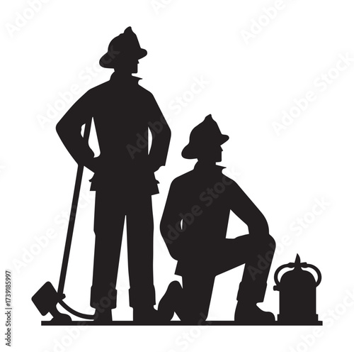 Firefighters pose silhouette and Vector