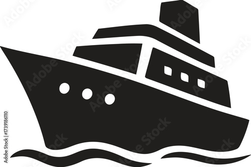 Vector illustration of a large cruise ship sailing on waves scalable eps graphic for nautical themes silhouette vector illustration white background