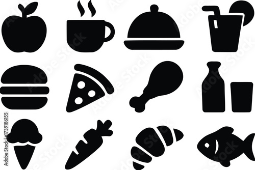 Vector food icons set scalable eps illustration for restaurants cafes menus and digital content silhouette vector illustration white background