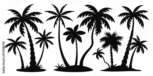 Vector silhouette palm trees tropical beach island collection scalable eps illustration silhouette vector illustration white background
