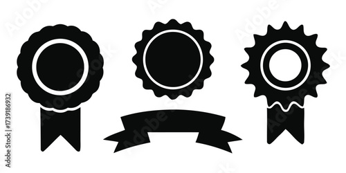 Collection of black award ribbons and medals vector icons scalable eps illustration for recognition and achievement silhouette vector illustration white background