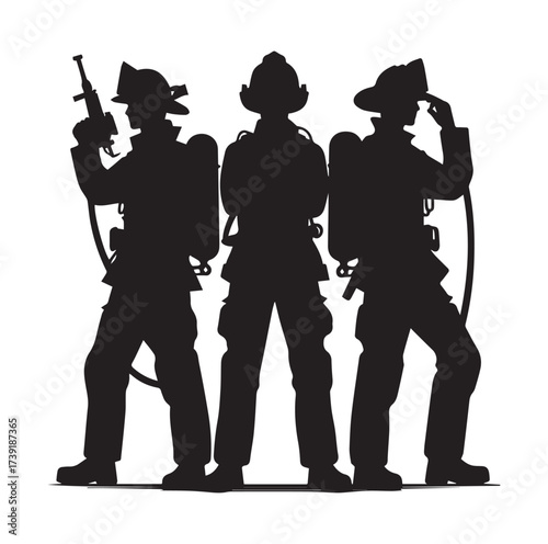 Firefighters pose silhouette and Vector